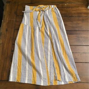 Maeve Anthropologie Women's Yellow Navy Laura Striped Midi Wrap Skirt, Size 0